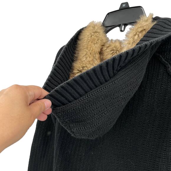Mossimo Supply Co. Cardigan Rib Knit Faux Fur Hood Womens Sweater - Picture 6 of 7
